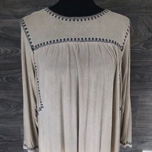 Navy Embroidered Cream/Khaki Dress